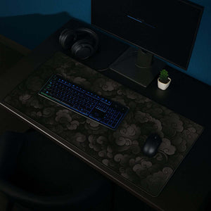 Cloud Obsidian muismat met elegant zwart wolkenpatroon – XXL formaat voor werk en gaming