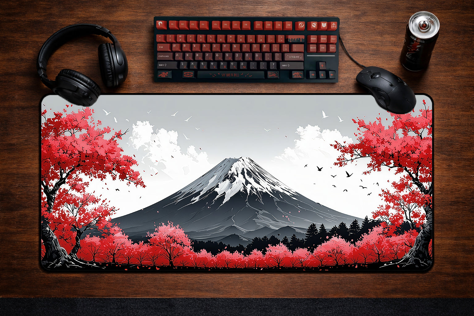 Fuji Blossom Red Mousepad XXL