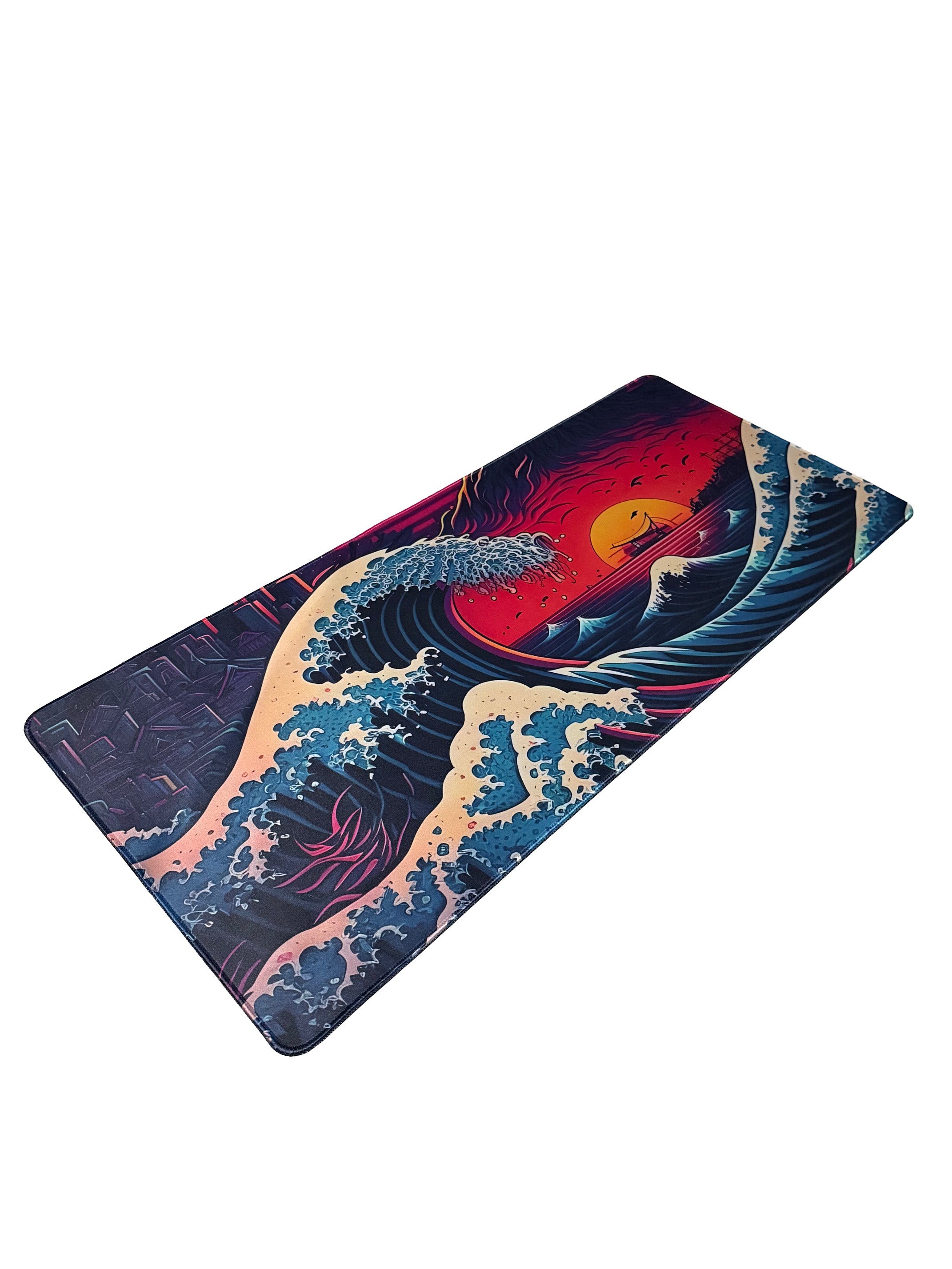 Kanagawa Wave Neon Horizon Muismat xxl - Gaming - 900 x 400 x 3 mm - Antislip