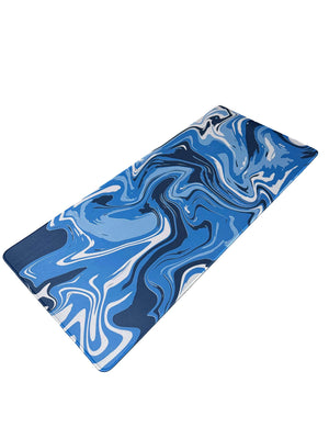 Neon Blue Bevel muismat met abstract blauw marmerdesign – XXL formaat voor werk en gaming