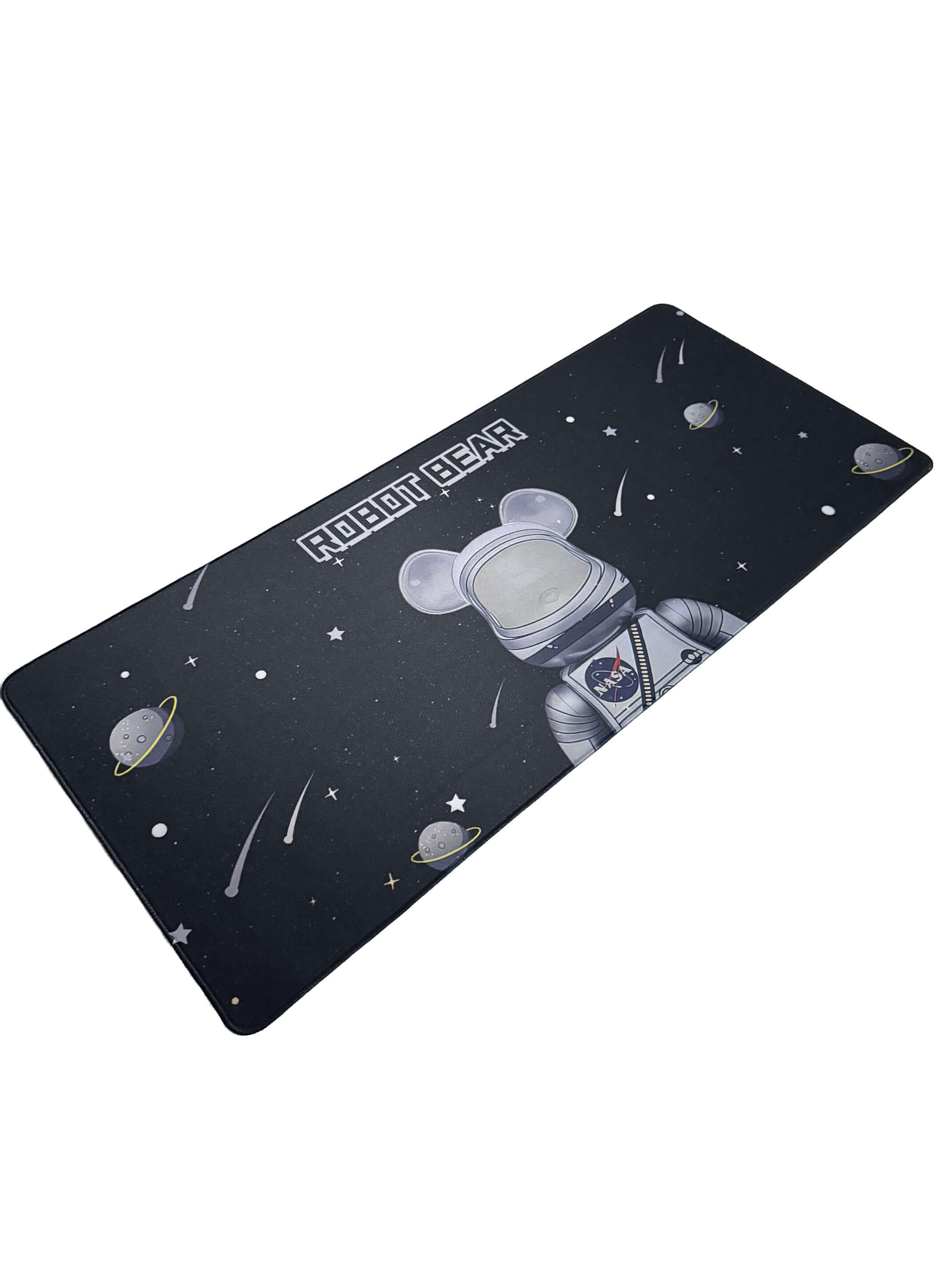 Muismat met cartoonachtige astronautenbeer in de ruimte – Robot Bear design met planeten en sterren