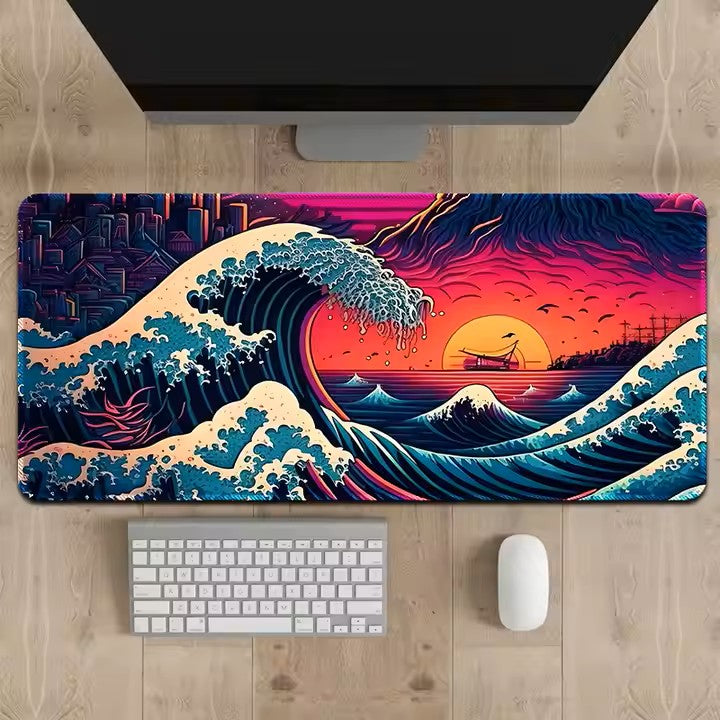 Kanagawa Wave Neon Horizon Muismat xxl - Gaming - 900 x 400 x 3 mm - Antislip
