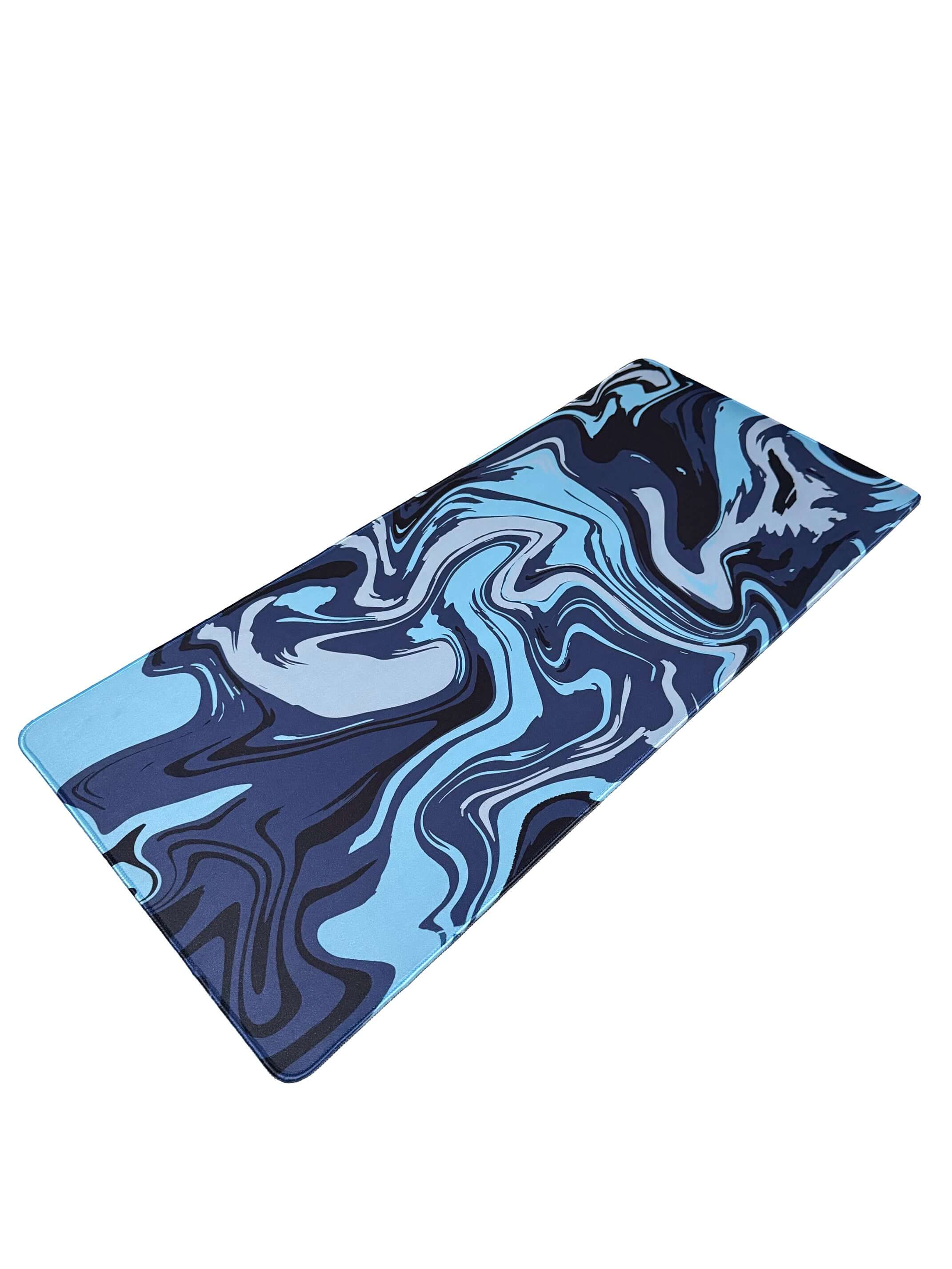 Graphite Blue Bevel muismat met donkerblauw en grijs marmerdesign – luxe XXL formaat